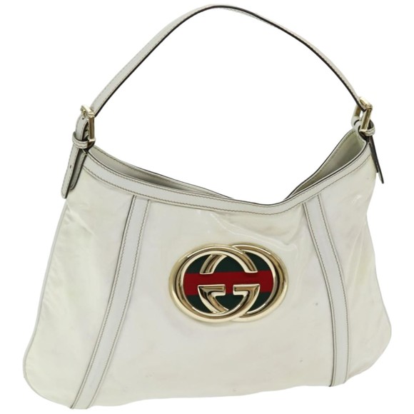 GUCCI Web Sherry Line Shoulder Bag Coated Canvas White Red 162740 Auth ep4886 - Picture 1 of 16